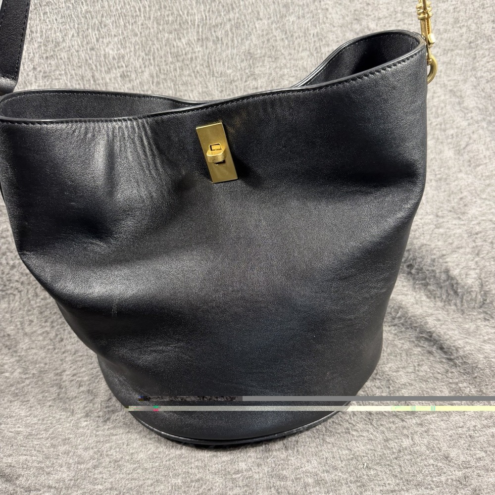 J. McLaughlin Black Leather Shoulder Bag Purse Handbag Boho Preppy Gold Hardware